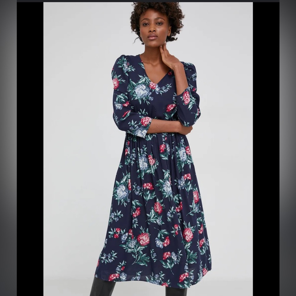 Banana Republic | Puff Sleeve Floral Midi Dress - XS Petite